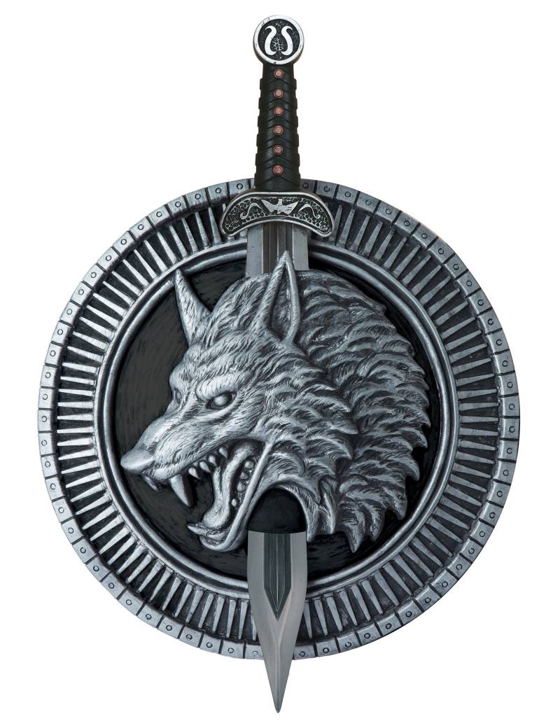 Krieger Schwert und Schild Wolf Ritter silber-schwarz von KARNEVAL-MEGASTORE