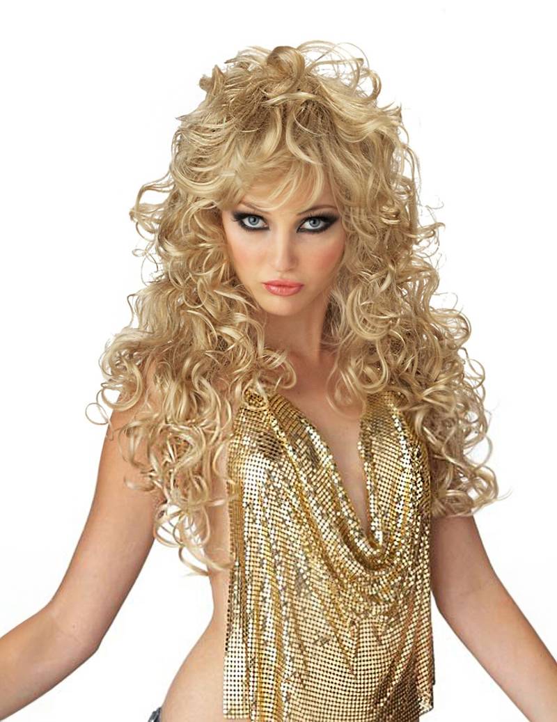 Lockige Perücke blond von KARNEVAL-MEGASTORE