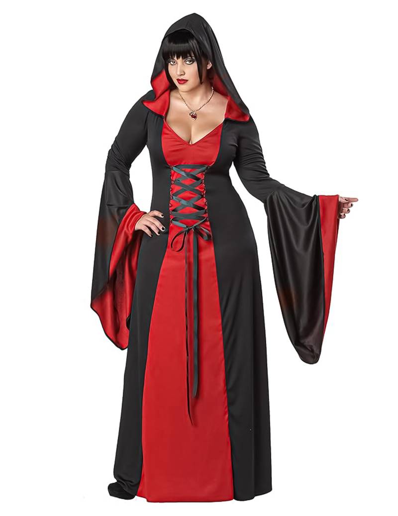 Mittelalter Halloween Damenkostüm Plus Size rot-schwarz von KARNEVAL-MEGASTORE