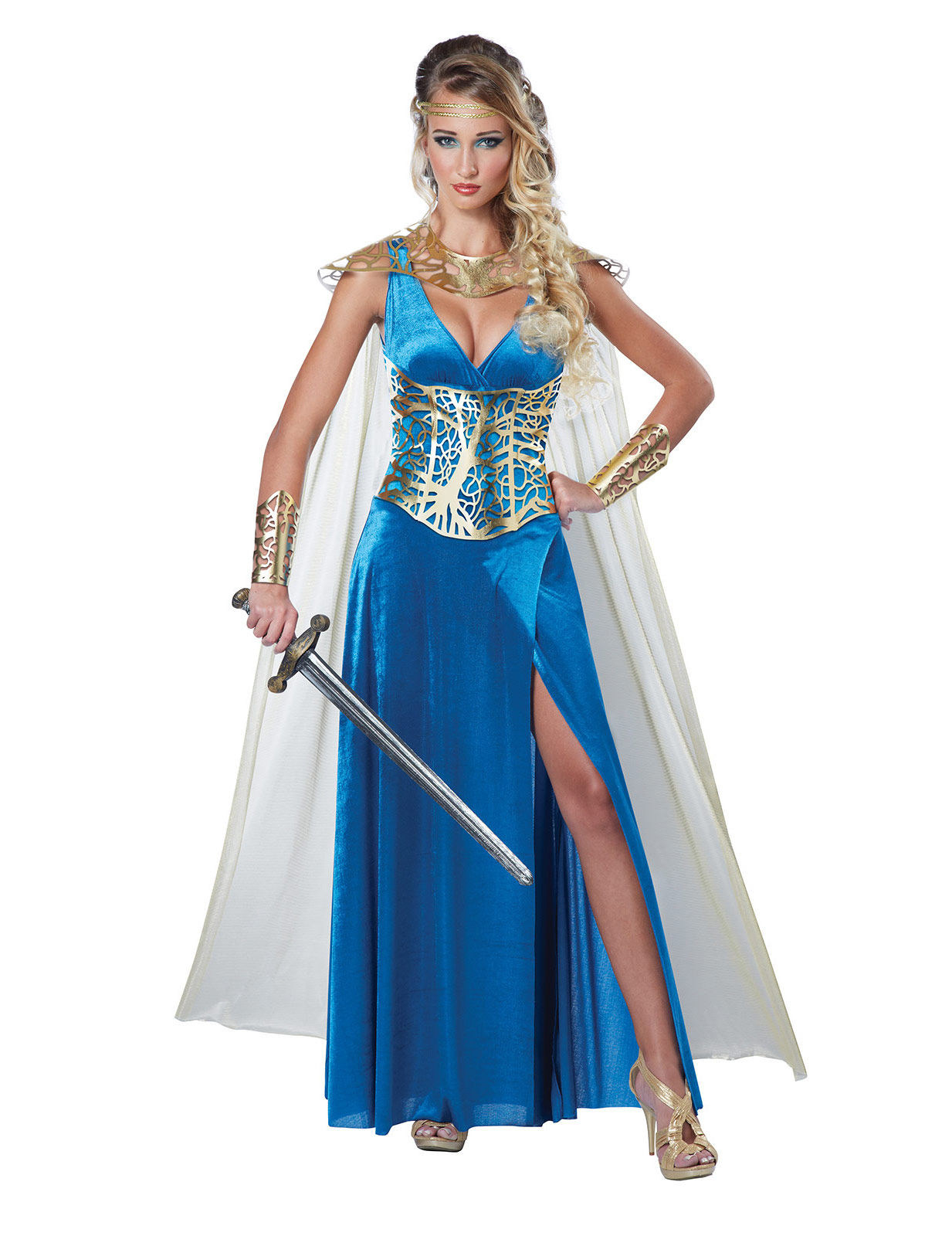 Mittelalter Kriegerin Damenkostüm blau-gold von KARNEVAL-MEGASTORE