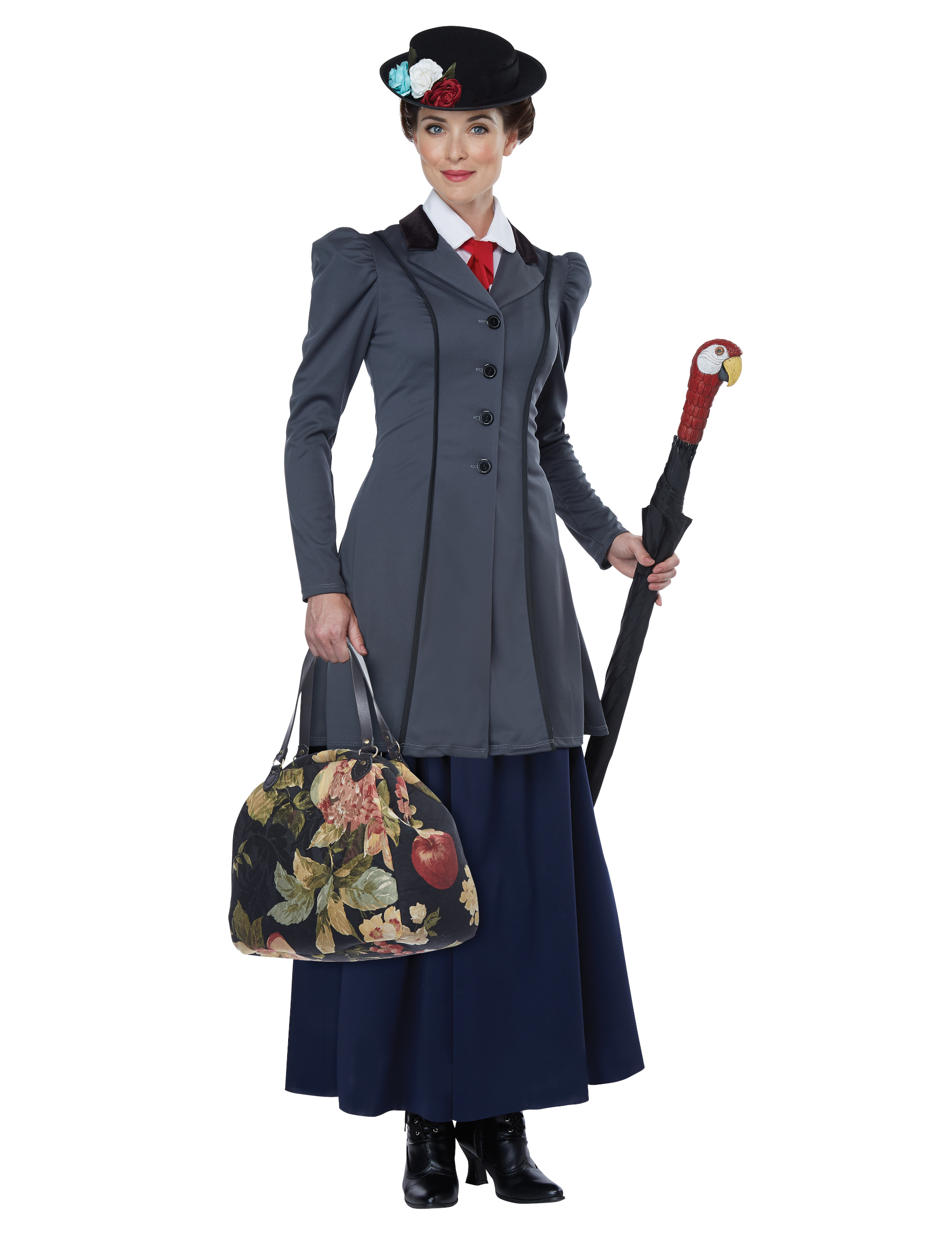 Nanny-Kostüm Englische-Dame-Kostüm grau-blau-schwarz von KARNEVAL-MEGASTORE