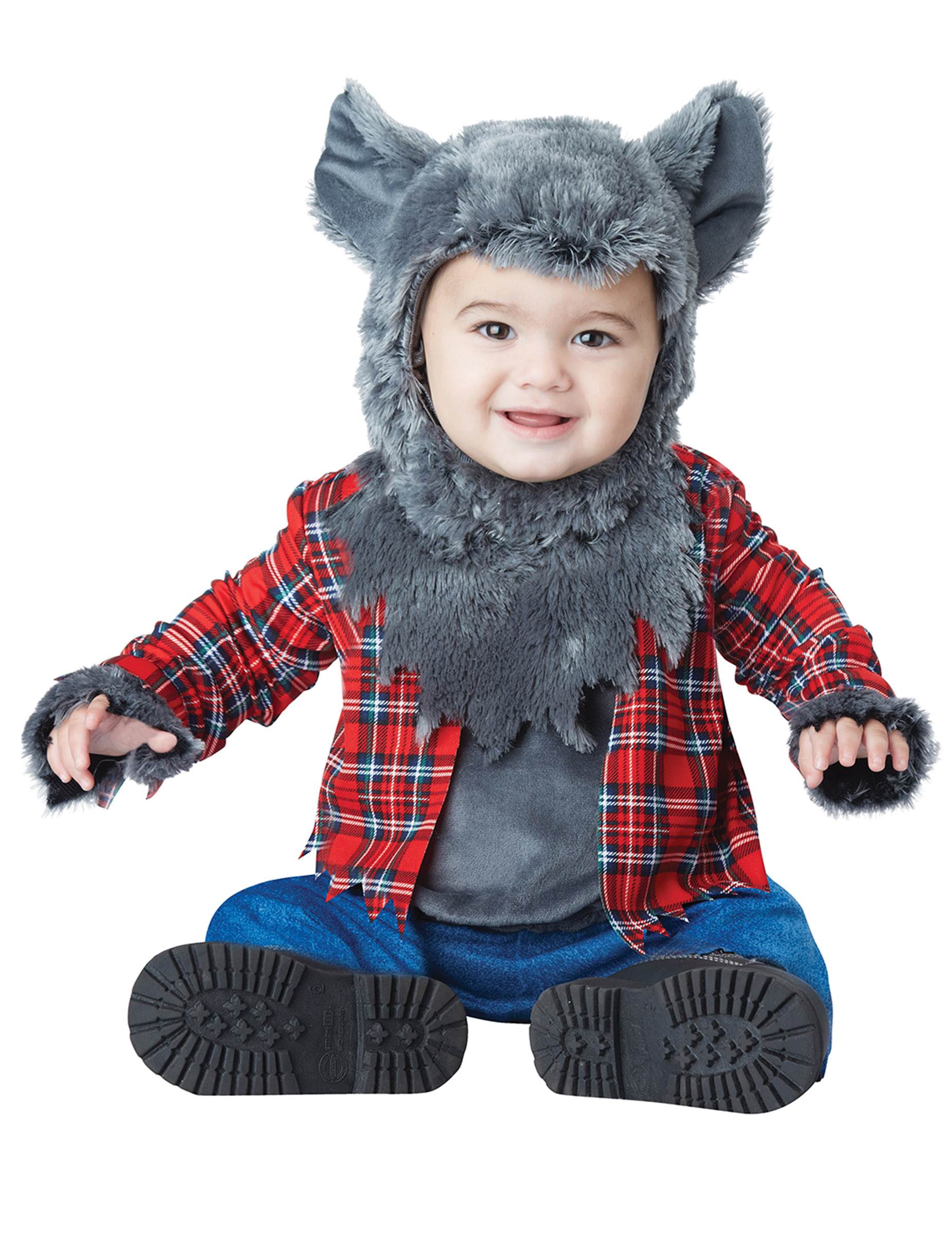 Niedliches Werwolf-Kostüm für Babys Halloween-Kostüm grau-rot-blau von KARNEVAL-MEGASTORE