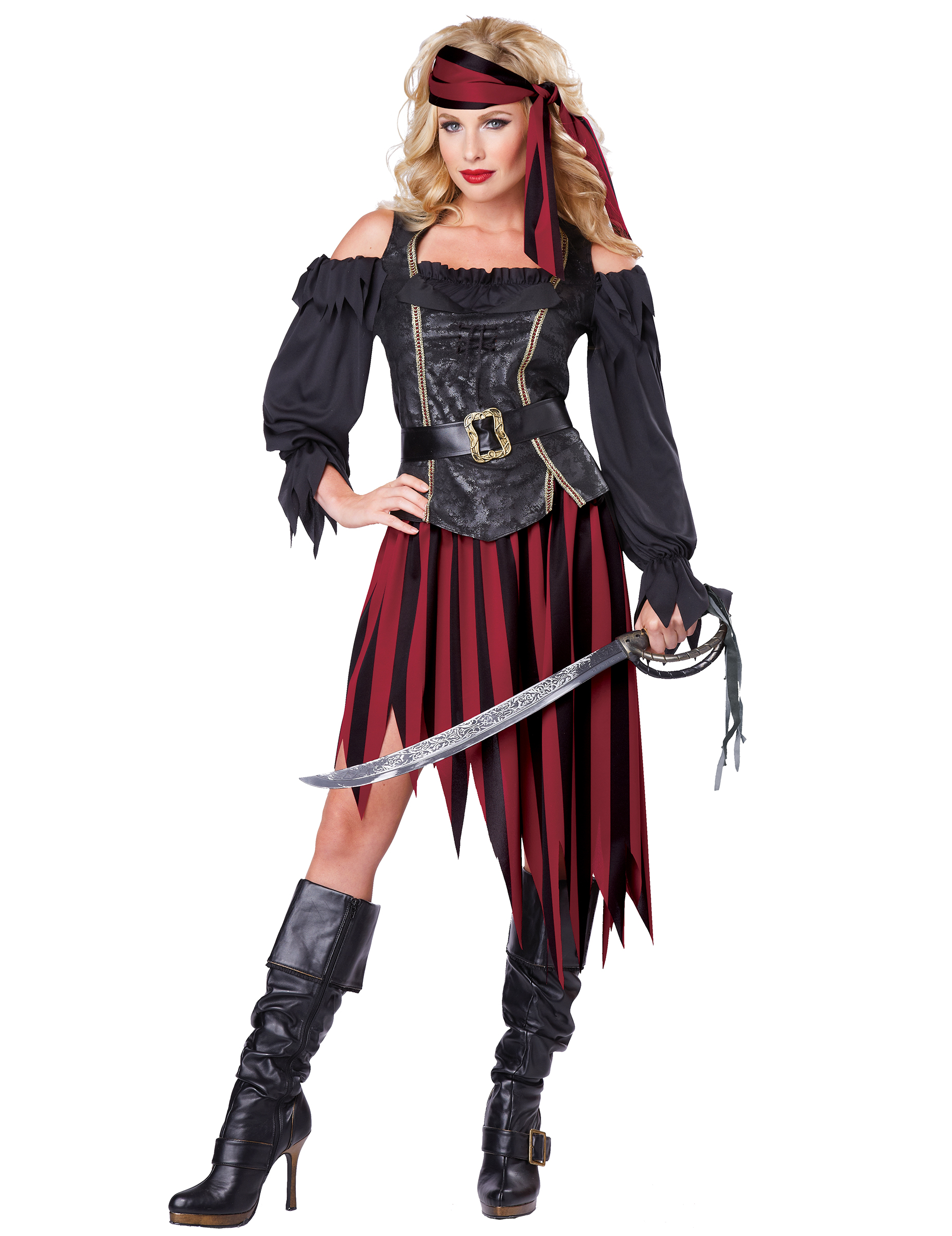 Piratenkönigin Damenkostüm Piratin schwarz-rot von KARNEVAL-MEGASTORE