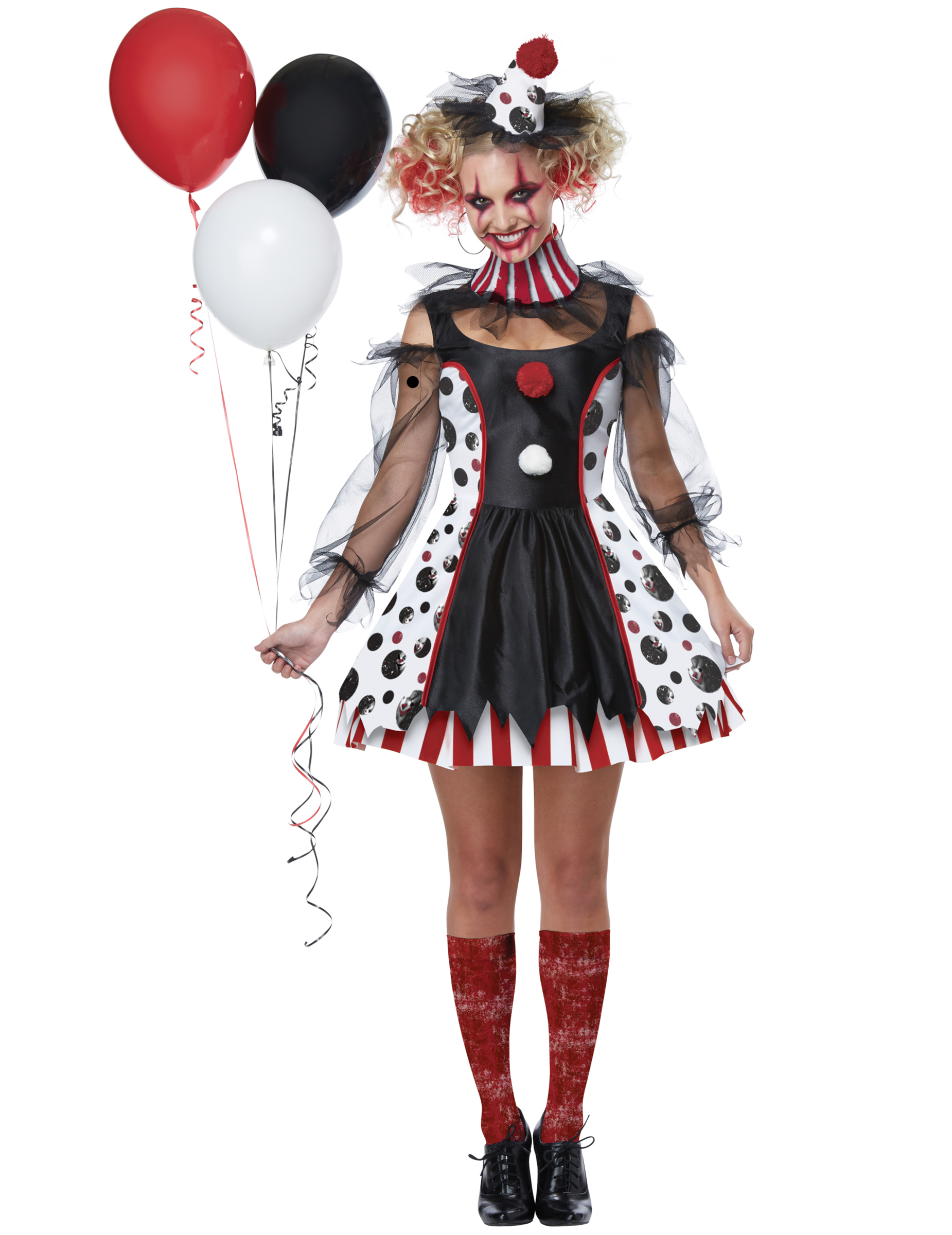 Psycho-Clown-Kostüm für Damen Halloween-Kostüm schwarz-weiss-rot von KARNEVAL-MEGASTORE