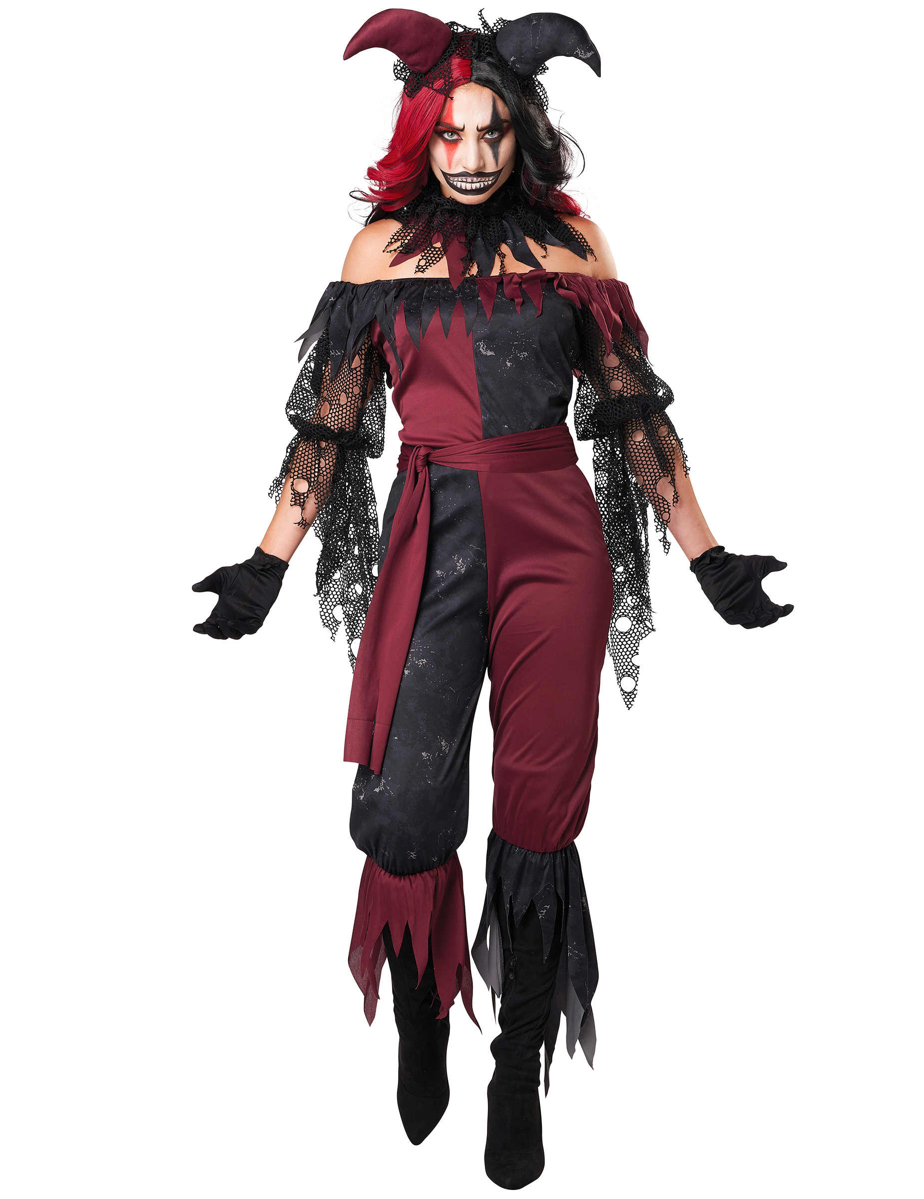 Psychoclown-Damenkostüm für Halloween schwarz-rot von KARNEVAL-MEGASTORE