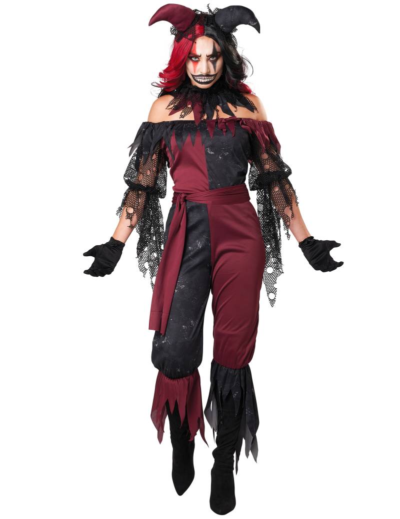 Psychoclown-Damenkostüm für Halloween schwarz-rot von KARNEVAL-MEGASTORE