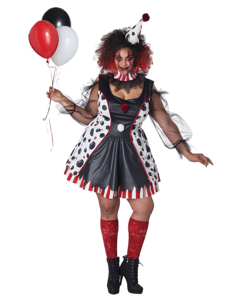 Psychoclown-Damenkostüm in Übergröße schwarz-weiß-rot von KARNEVAL-MEGASTORE