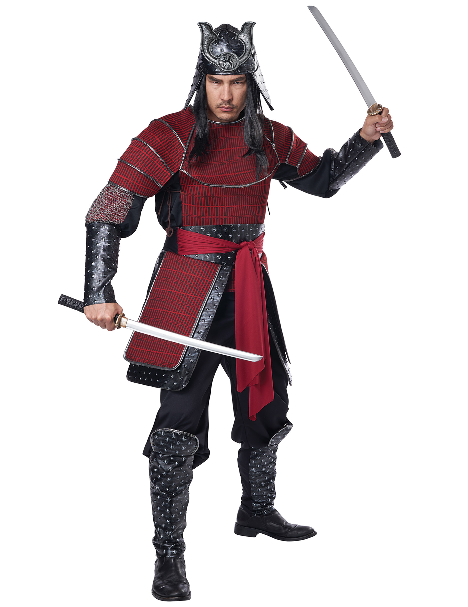 Samurai-Kostüm für Herren rot-schwarz von KARNEVAL-MEGASTORE