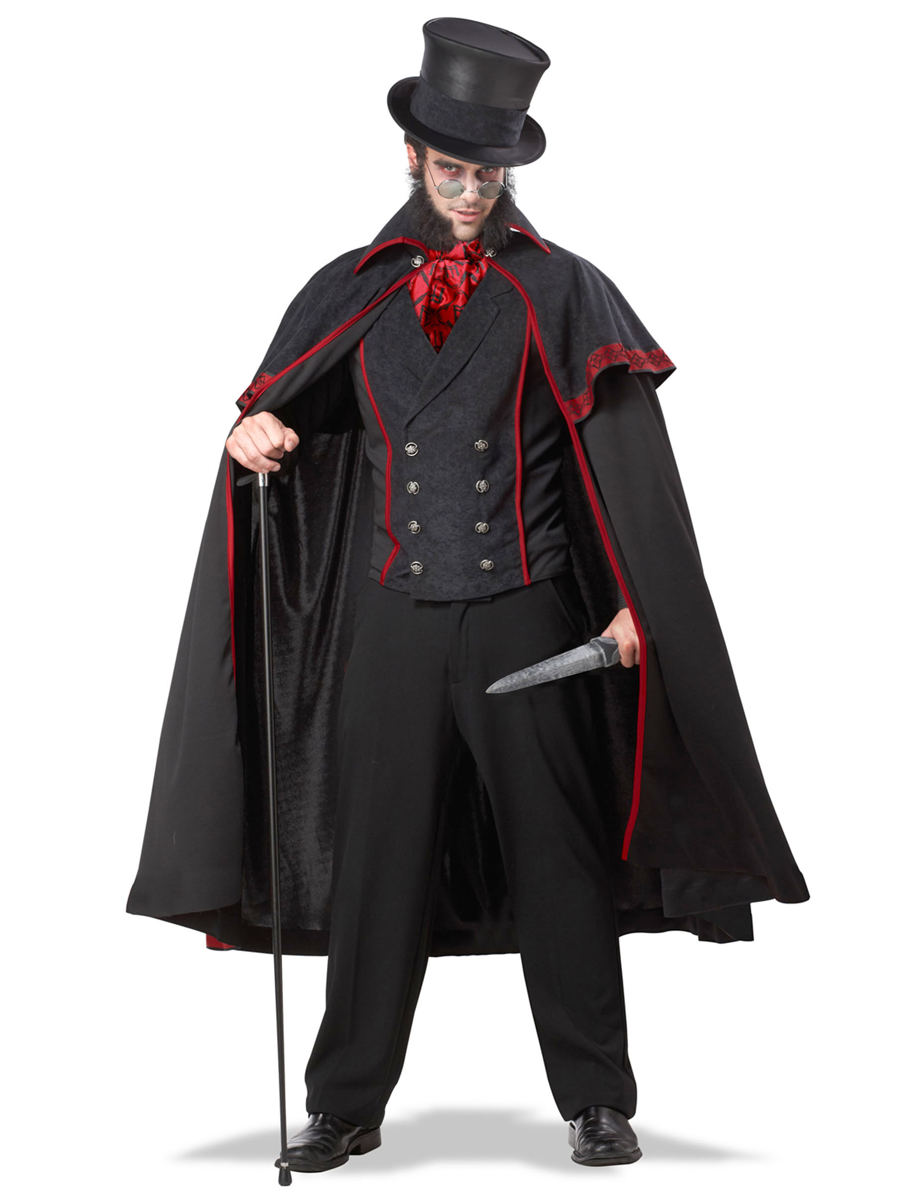 Serienmörder Halloween Herrenkostüm schwarz-rot von KARNEVAL-MEGASTORE