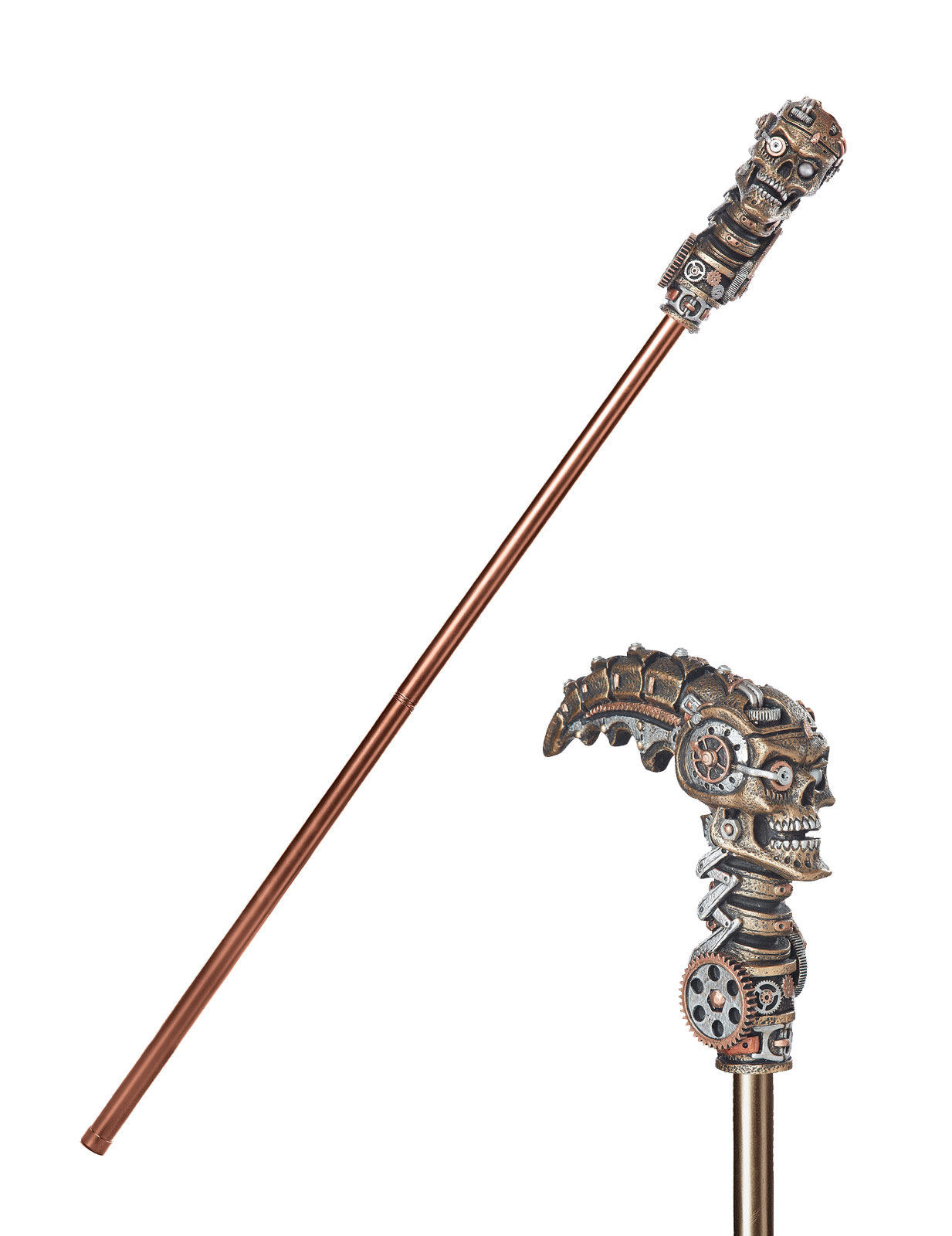 Steampunk-Gehstock mit Totenschädel bronze 100cm von KARNEVAL-MEGASTORE