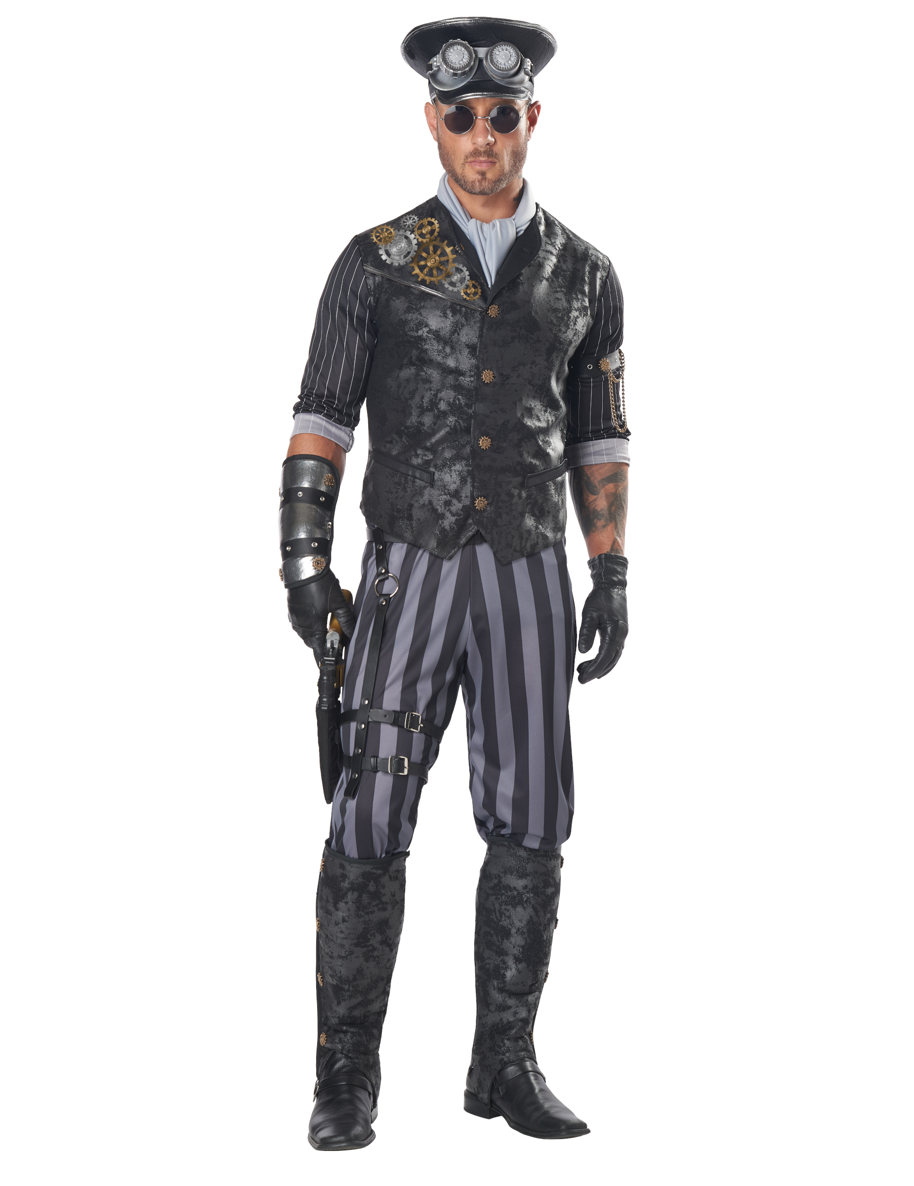 Steampunk-Kapitän-Kostüm für Herren Faschingskostüm grau von KARNEVAL-MEGASTORE