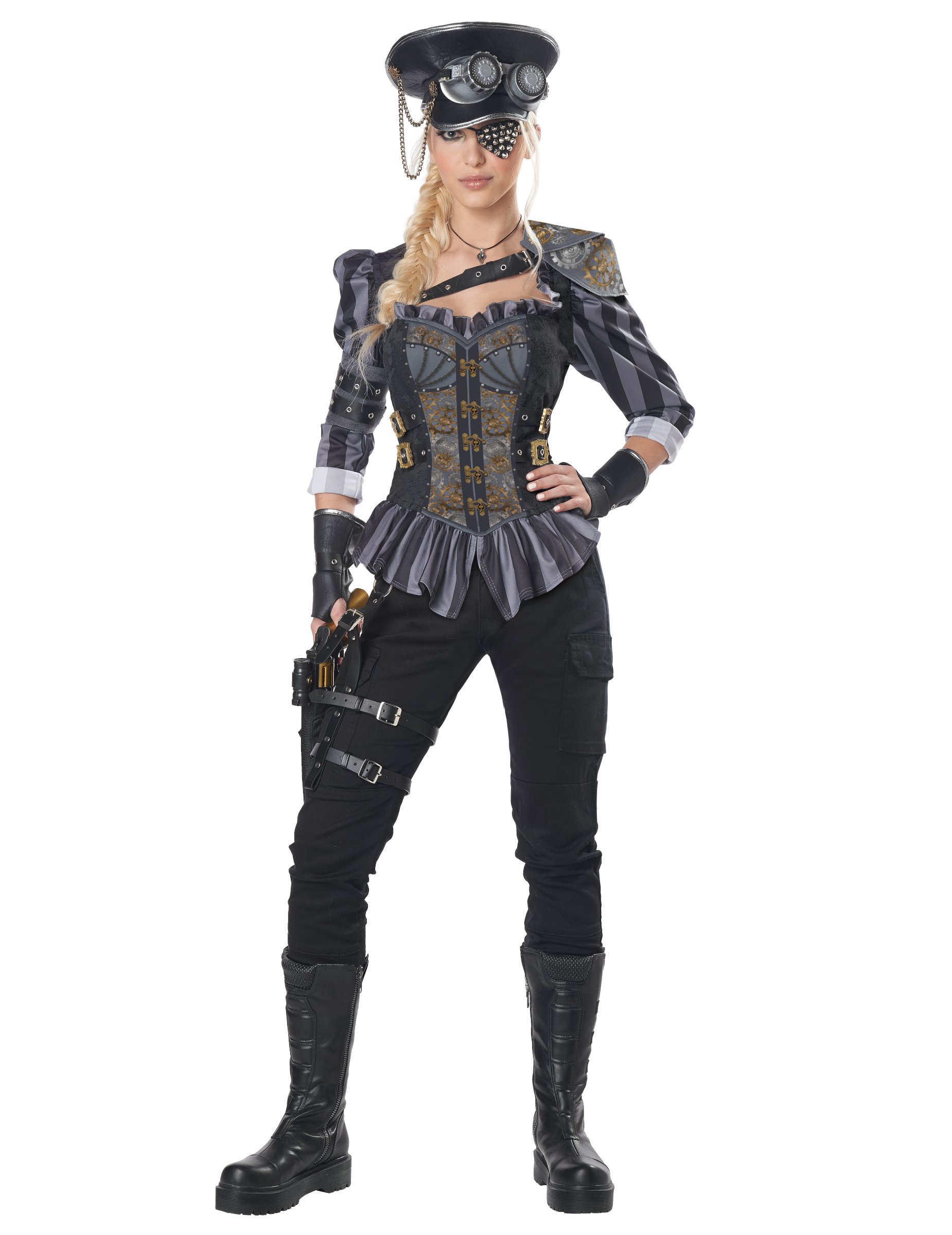 Steampunk-Kostüm für Damen Steampunk-Offizier 8-teilig grau-schwarz von KARNEVAL-MEGASTORE