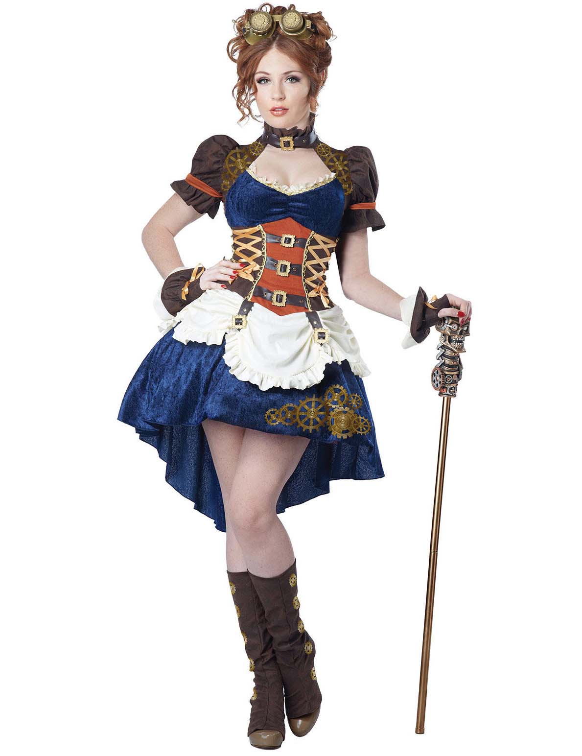 Steampunk Lady Damenkostüm blau-braun-beige von KARNEVAL-MEGASTORE