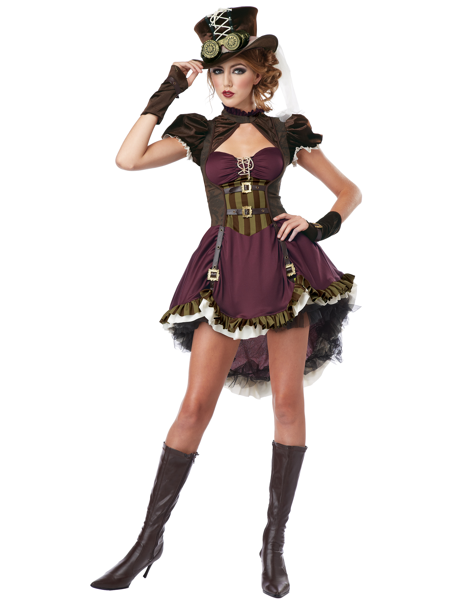 Steampunk Lady Damenkostüm rot-braun-gold von KARNEVAL-MEGASTORE