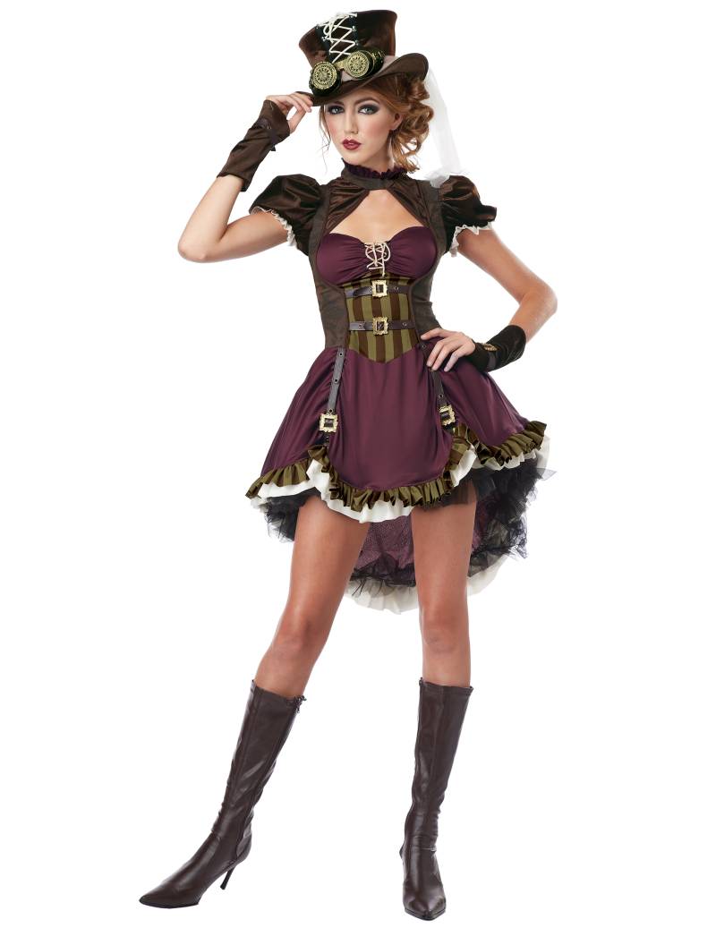 Steampunk Lady Damenkostüm rot-braun-gold von KARNEVAL-MEGASTORE