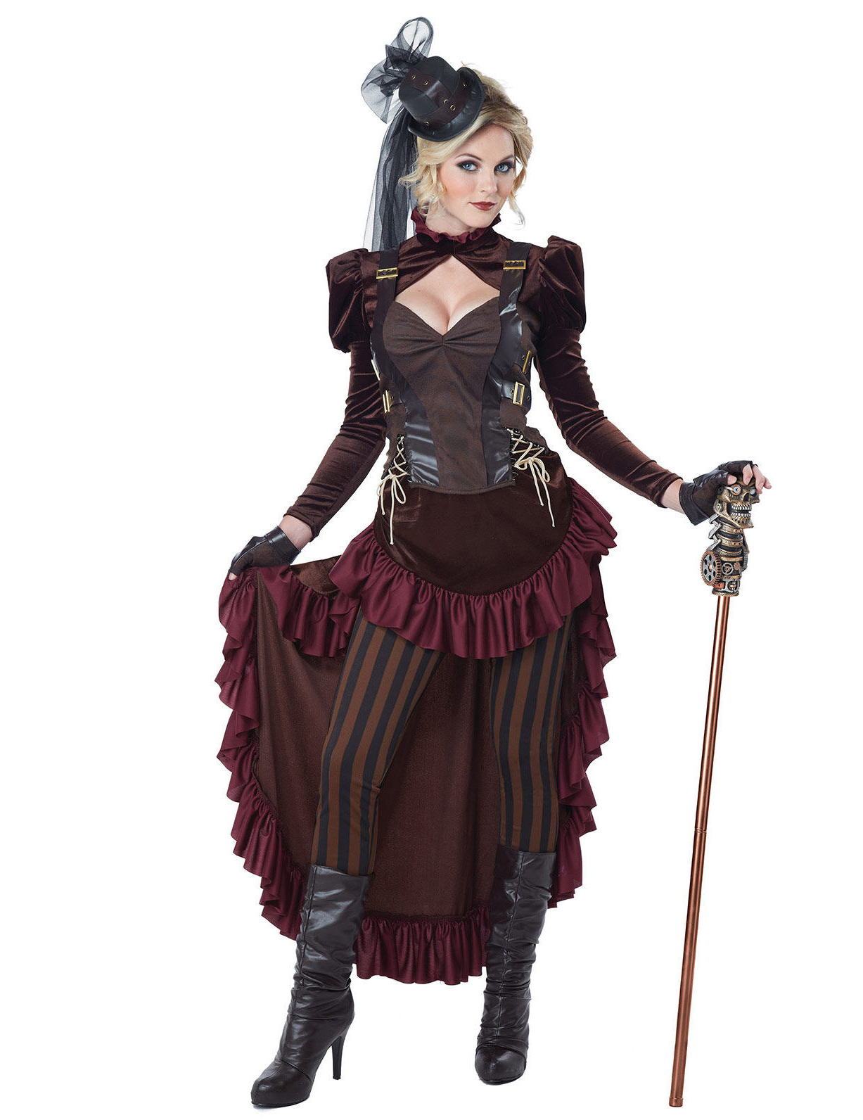 Viktorianisches Steampunk Damenkostüm braun-bordeaux von KARNEVAL-MEGASTORE