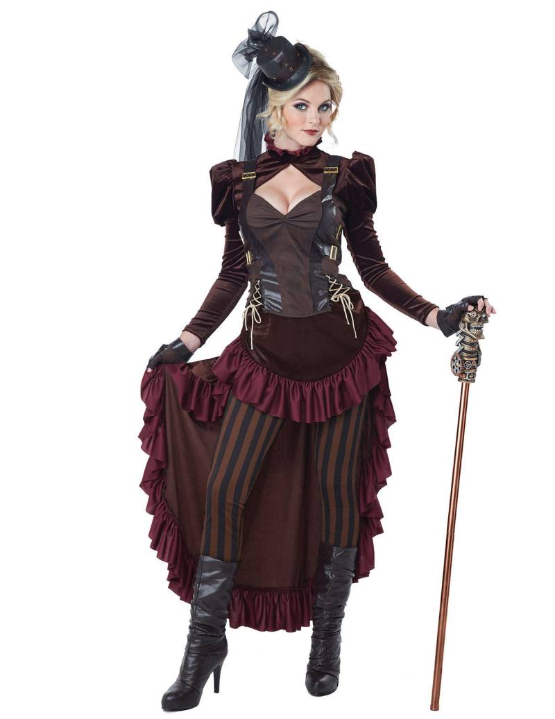 Viktorianisches Steampunk Damenkostüm braun-bordeaux von KARNEVAL-MEGASTORE
