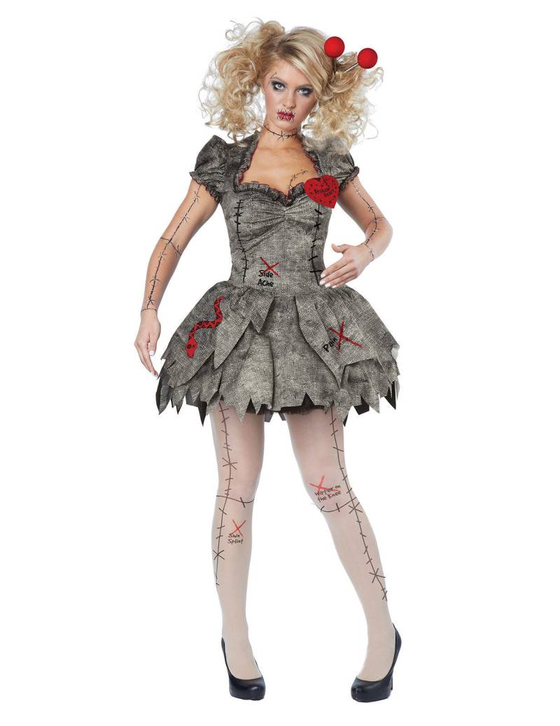 Voodoo Puppe Halloween Damenkostüm Ragdoll braun-rot von KARNEVAL-MEGASTORE