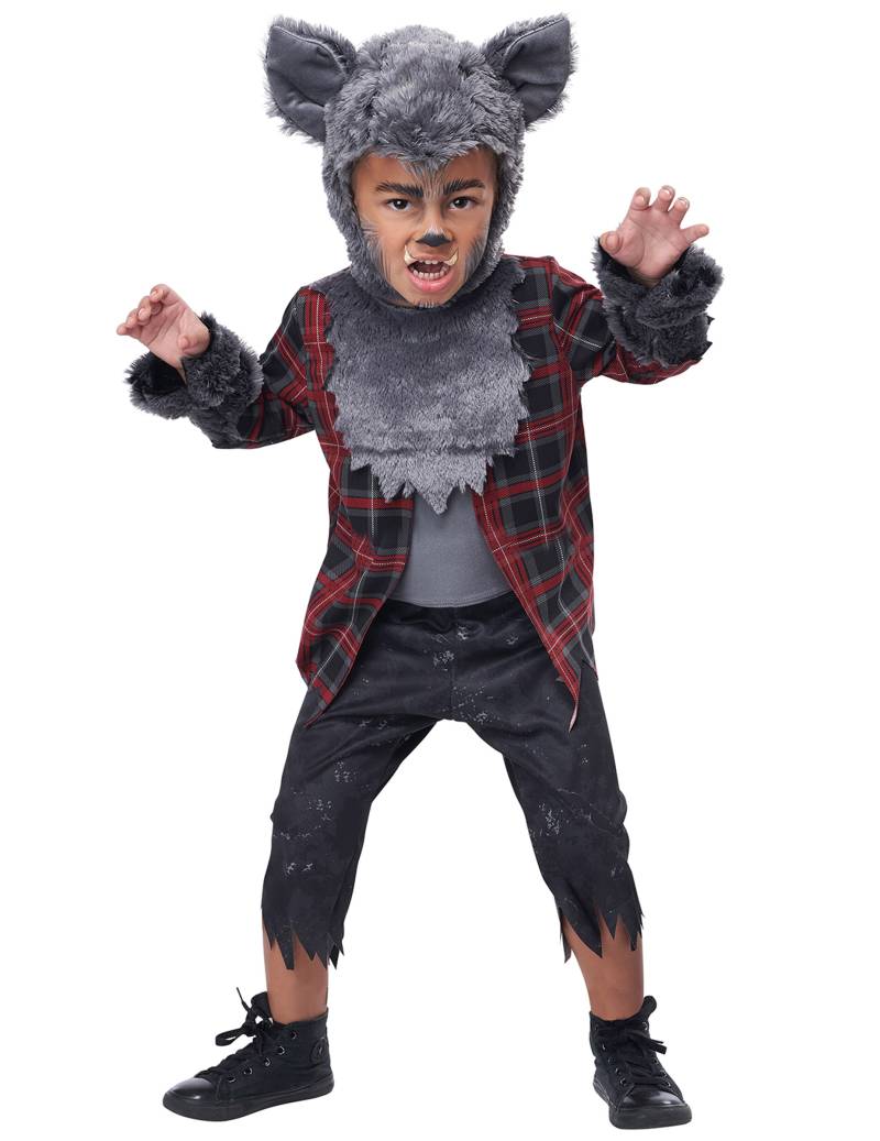 Werwolf-Kostüm für Jungen im Karohemd Halloween-Kostüm grau-rot von KARNEVAL-MEGASTORE
