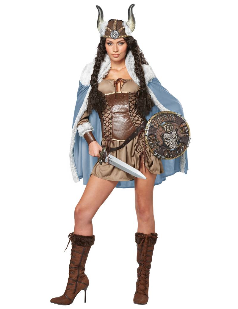 Wikinger Kriegerin Damenkostüm Mittelalter braun-blau von KARNEVAL-MEGASTORE