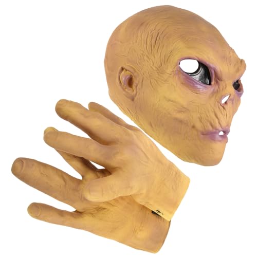 CALLARON Party 1 Satz Alien-horror-geister- -kapuze Außerirdische Maske Für Halloween Alien-handschuhe Alien-party-maske Halloween-alien-maske Einstellen Emulsion Abschlussball Horrormaske von CALLARON