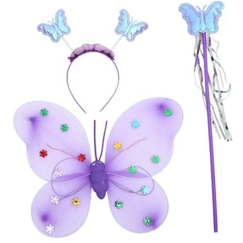 CALLARON 1 Satz Butterfly Fairy Kostümset mit Flügeln Zauberstab und Kopfband Teiliges Set Batterie für Kostümpartys Halloween und Geburtstagsfeiern von CALLARON