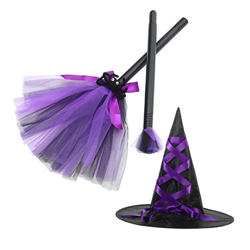 CALLARON 1 Satz Halloween Hexenhut mit Besen Dekorativer Hexenhut für Cosplay Party und Karneval Geeignet für Frauen und Mädchen Vielseitig Einsetzbar für Festliche Anlässe von CALLARON