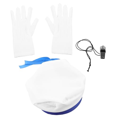 CALLARON 1 Satz Matrosen Kostüm Set Cosplay Zubehör mit Matrosenmütze Handschuhen und Pfeife für Herren und Damen für Kostümpartys und Karneval von CALLARON