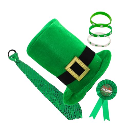CALLARON 1 Satz Patrick's Day Kostümzubehör Grünes Shamrock mit Hut Krawatte Abzeichen und Armband für Festliche Feiern und Kostümpartys von CALLARON