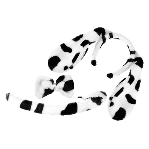 CALLARON 1 Satz Satz Kopfschmuck gefleckt dekoratives Stirnband mit Fliege Haarschmuck für Party Halloween-Cosplay-Zubehör Ohren Stirnband Hundekostüm-Set Plüsch von CALLARON