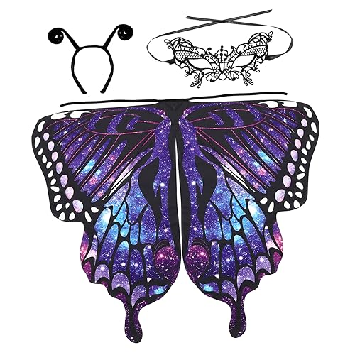 CALLARON 1 Satz Schmetterlingsflügel Umhang Set für Halloween mit Maske und Haarreif Kinderkostüm Farbverlauf Blau für Tanz und Karneval Vielseitig Einsetzbar und von CALLARON