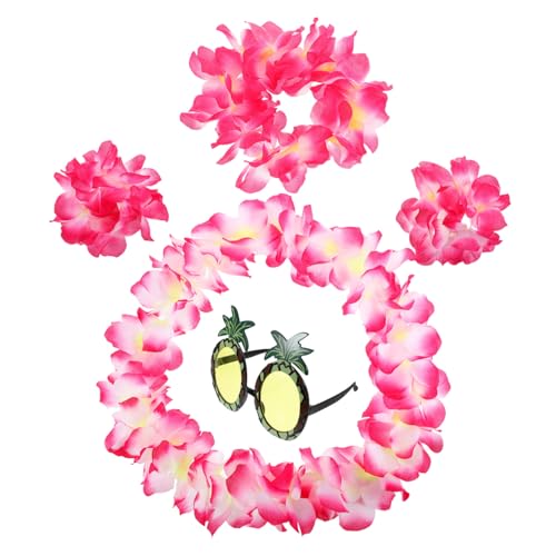 CALLARON 1 Satz Teiliges Blumenkranz Set mit Stirnband Halskette Armbändern und Ananas Sonnenbrille für Tropische Feierlichkeiten für Sommerpartys und Strand Events von CALLARON