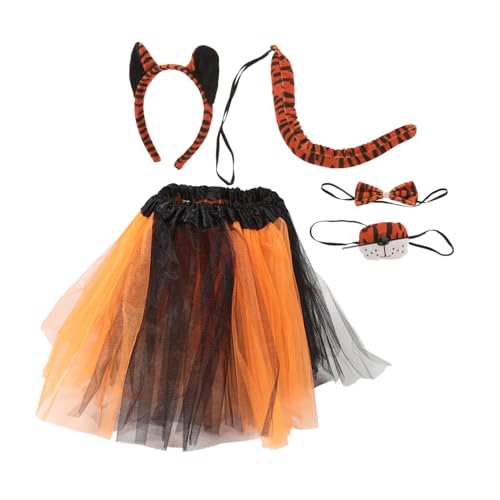 CALLARON 1 Satz Tiger-Stirnband-Set Halloween Verkleidung Tiger Tierohren und Tiger Kostüm Tigerrock Tiger Ohrstirnband Tigerkostüm für Erwachsene Tutu-Rock Stoff von CALLARON