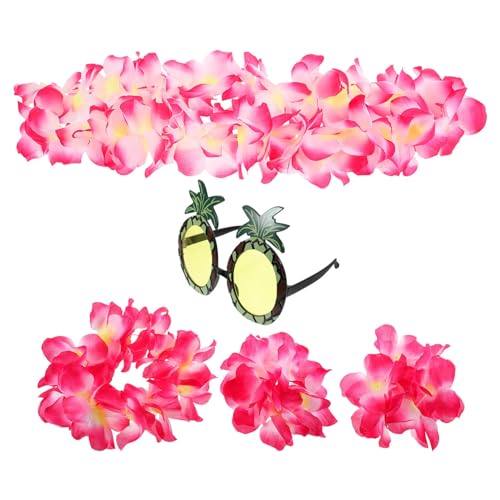 CALLARON 1 Set Hawaii-Leis-Ananas-Sonnenbrillen-Set Tropische Luau-Blumen-Halskette Armbänder Sonnenbrillen-Kopfbedeckung Für Sommer Strand Pool Festival Party-Dekoration von CALLARON