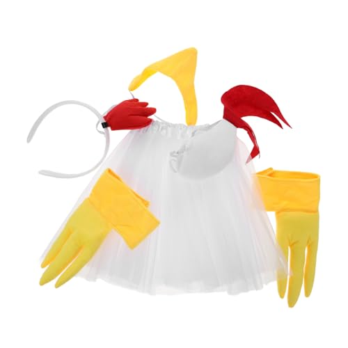 CALLARON 1 Set Weiß Gefiederter Hühnerkopfschmuck Hühnerhut Hühnerkostüm Stirnband Hühnerkostüm Zubehör Kostüme Für Hühner Hühner Halloween Kostüm Hühner Cosplay Set Netz von CALLARON