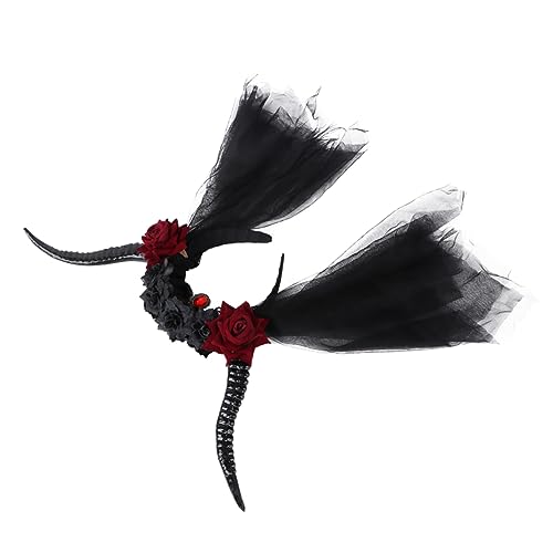 CALLARON 1 Stück Retro Antelope Horn Haarreif mit Schleier und Gothic Steampunk Halloween Kopfschmuck Einzigartiges Haarschmuck für Damen Mädchen für Partys und Kostüme von CALLARON