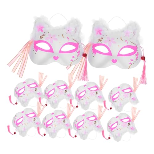CALLARON 10 Stück Japanische Fuchsmaske Halbgesicht mit Leuchtfedern LED-Anzeige Mystisch Flauschig für Halloween Karneval Cosplay Party Erwachsene von CALLARON