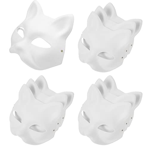 CALLARON 10 Stück Katzenmaske Katzen-Gesichtsbedeckung Weißer Fuchs Katzenmasken Diy Bemalbare Masken Tier-Halbgesichtsmaske Maskerad Cosplay-Maske Gesichtsbedeckung Für Kinder Und von CALLARON