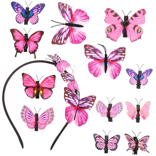 CALLARON 11 Stück Haarnadel Mit Schmetterlingsstirnband Stirnbänder Halloween Schmetterlings-stirnband Für Frauen Kind Hochzeit Quaste Erwachsene Rosa Textil von CALLARON