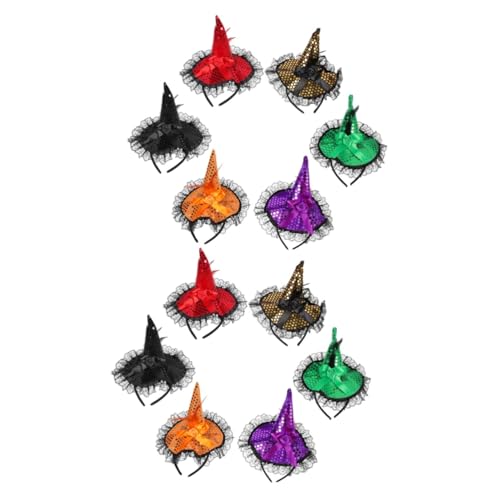 CALLARON 12 Stck Teiliges Halloween Hexenhut Stirnband mit Spitzen und Pailletten Bunte Cosplay Haarschmuck Wiederverwendbar für Damen Karneval Party Kostüm Charmantes Hexen Kopfschmuck CALLARON 12 Stck Teiliges Halloween Hexenhut Stirnband mit Spitzen und Pailletten Bunte Cosplay Haarschmuck Wiederverwendbar für Damen Karneval Party Kostüm Charmantes Hexen Kopfschmuck von CALLARON
