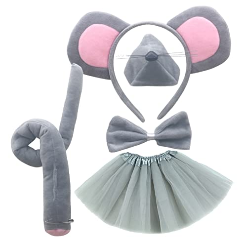 CALLARON 1Satz Kostümset Für Teiliges Set Mit Grauem Mausohren Stirnband Mausschwanz Und Tutu Rock Fasching Karneval Halloween Und Kinderpartys von CALLARON