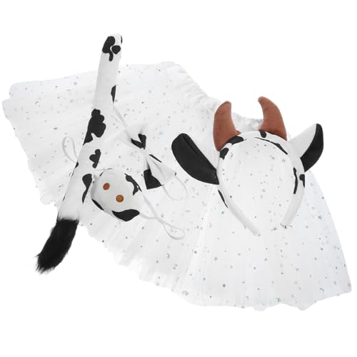 CALLARON 1Satz Kuh Cosplay Kostüm für Teiliges Outfit mit Stirnband Tutu Rock Fake Nase Zubehör für Tierkostüm Events Rollenspiele von CALLARON