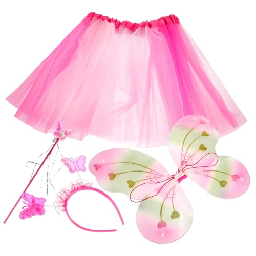 CALLARON 1Satz Regenbogen Schmetterlingskostüm Für Teiliges Mit Tutu Rock Schmetterlingsflügeln Zauberstab Haarband Fasching Tanzaufführungen Partys von CALLARON