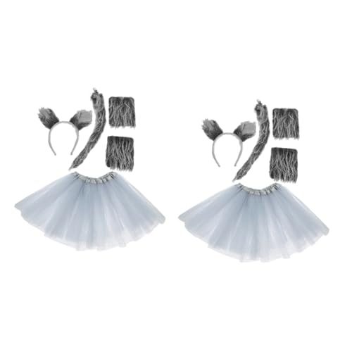 CALLARON 2 Sätze Wolf Kostüm Set für Damen Graue Wolf Ohren Haarreif Flauschige Handschuhe Tutu Rock Tier Cosplay Accessoires für Kostümparty Geburtstagsfeier Bühnenaufführung von CALLARON