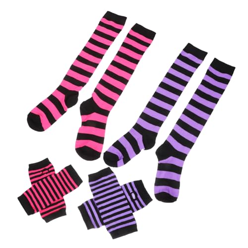 CALLARON 2 Sets Gestreifte Socken Set Damenstrumpf Party Cosplay Socken Beinwärmer Schulsocken Lange Bunte Socken Süße Armstulpen Armstulpen Und Beinwärmer Polyester von CALLARON