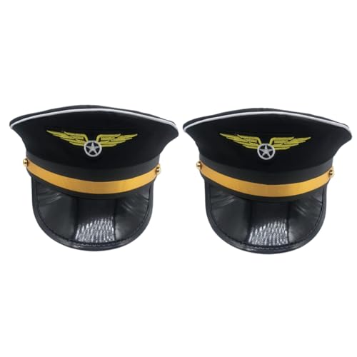 CALLARON 2 Stck Pilotmütze für Erwachsene und Verstellbare Cosplay Kapitänsmütze für Halloween und Kostümpartys Schwarz Unisex für Piloten Outfits von CALLARON