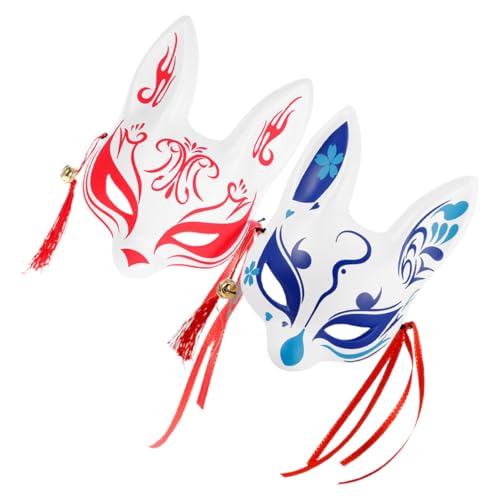 CALLARON 2 Stück Halbgesicht Fox Maske Japanische Kirschblüten Fuchsmaske Robustem Kunststoff für Cosplay Halloween Festivals und Bühnenaufführungen von CALLARON