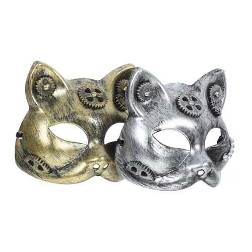 CALLARON 2 Stück Halbgesicht Katzenmaske für Halloween Gothic Kostüm und Party Zubehör Silber und Gold für Cosplay und Auftritte CALLARON 2 Stück Halbgesicht Katzenmaske für Halloween Gothic Kostüm und Party Zubehör Silber und Gold für Cosplay und Auftritte von CALLARON