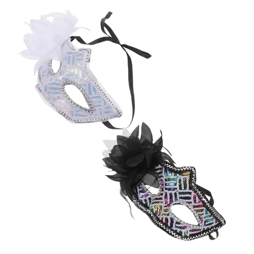 CALLARON 2 Stück Halbgesichtige Masken für Damen mit Seitlicher Blume und Funkelnden Pailletten Leichte Festliche Halloween-masken Vielseitig für Hochzeiten und Kostümpartys von CALLARON