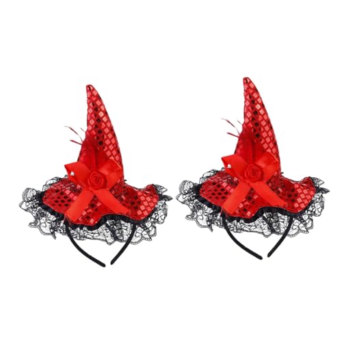 CALLARON 2 Stück Halloween Hexenhut Haarband mit Pailletten für Rotes Kostümzubehör für Halloween Feiern Leicht und Bequem Haarschmuck Accessoire von CALLARON